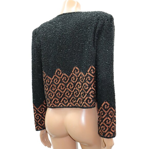 Melanie Lyne Elegant Beaded Sequin Cropped Jacket M - Picture 5 of 6